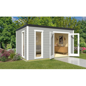 Abri de jardin en bois LASITA PALERMO 4 - 11.6m² (28mm) - Gris CLAIR