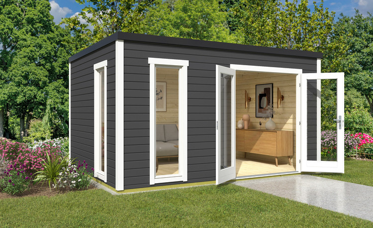 Abri de jardin en bois LASITA PALERMO 4 - 4x3m (28mm) - Gris Anthracite