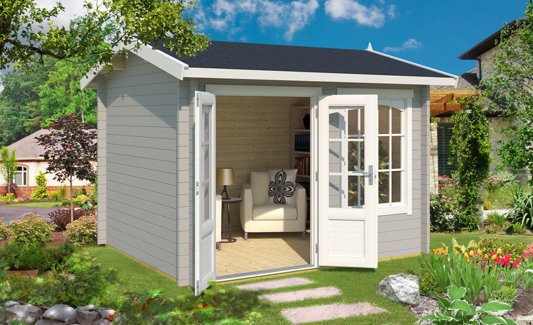 Abri de jardin en bois LASITA ALEX – 7,02 m² – 44 mm – Gris Clair