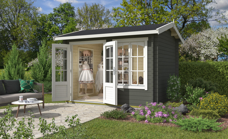 Abri de jardin en bois LASITA ALEX – 7,02 m² – 44 mm – Gris Vert