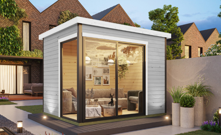 Abri de jardin en bois LASITA ALEX – 6,73 m² – 44 mm – Gris clair