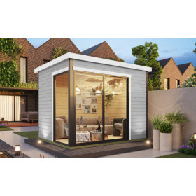 Abri de jardin en bois LASITA ALEX – 6,73 m² – 44 mm – Gris clair