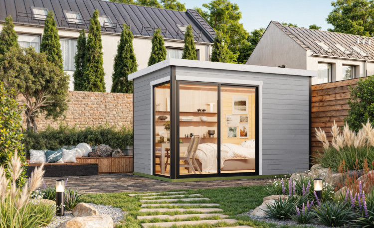 Abri de jardin en bois LASITA AUSTIN 2 – 8,12 m² – 44 mm – Gris Clair