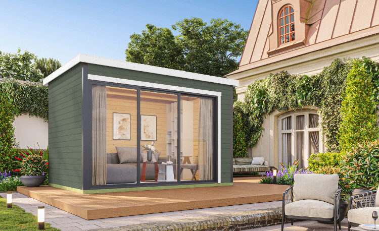 Abri de jardin en bois LASITA AUSTIN 3 – 8,12 m² – 44 mm – Gris Vert