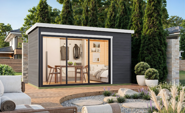 Abri de jardin en bois LASITA AUSTIN 4 – 9,51 m² – 44 mm – Gris Anthracite
