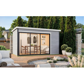 Abri de jardin en bois LASITA AUSTIN 4 – 9,51 m² – 44 mm – Gris Clair
