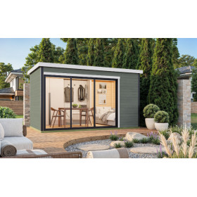 Abri de jardin en bois LASITA AUSTIN 4 – 9,51 m² – 44 mm – Gris Vert