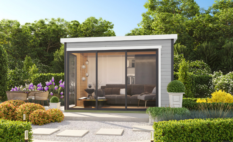 Abri de jardin en bois LASITA AUSTIN 5 – 8,12 m² – 44 mm – Gris Clair