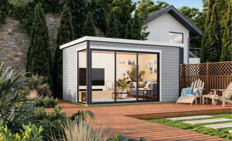 Abri de jardin en bois LASITA AUSTIN 6 – 11,97 m² – 44 mm – Gris Clair