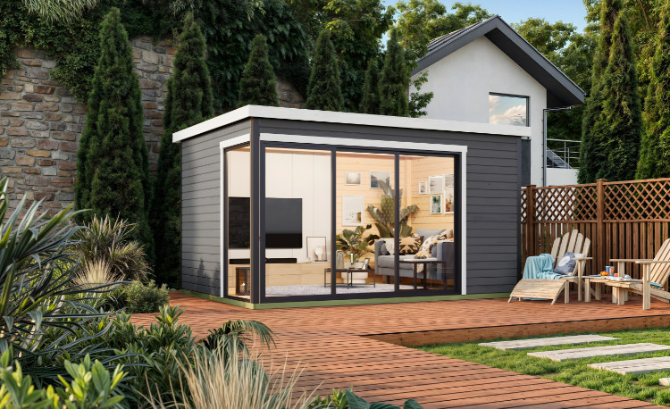 Abri de jardin en bois LASITA AUSTIN 6 – 11,97 m² – 44 mm – Gris Anthracite