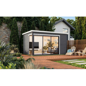 Abri de jardin en bois LASITA AUSTIN 6 – 11,97 m² – 44 mm – Gris Anthracite