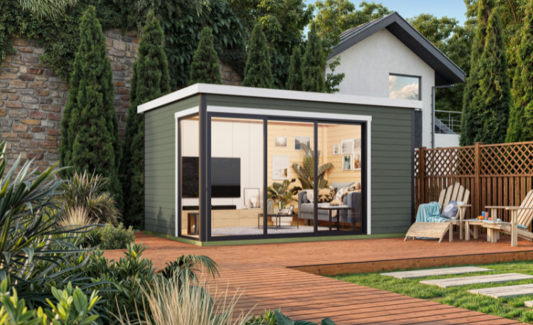 Abri de jardin en bois LASITA AUSTIN 6 – 11,97 m² – 44 mm – Gris Vert