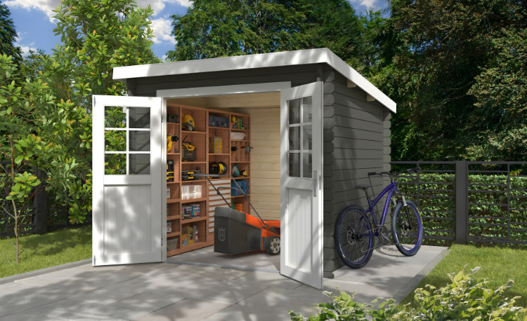 Abri de jardin en bois LASITA INDI 175 - 3,80m² (28mm) - GRIS VERT