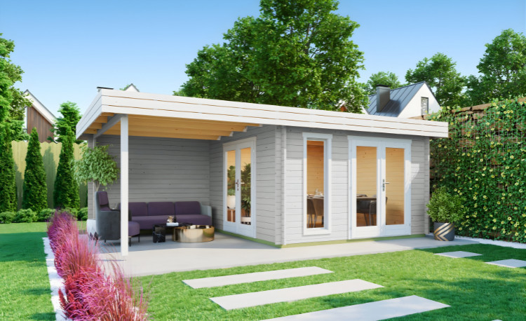 Abri de jardin en bois LASITA ANDERS – 22,75 m² – 44 mm – Gris Clair