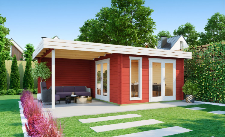 Abri de jardin en bois LASITA ANDERS – 22,75 m² – 44 mm – Rouge Suédois