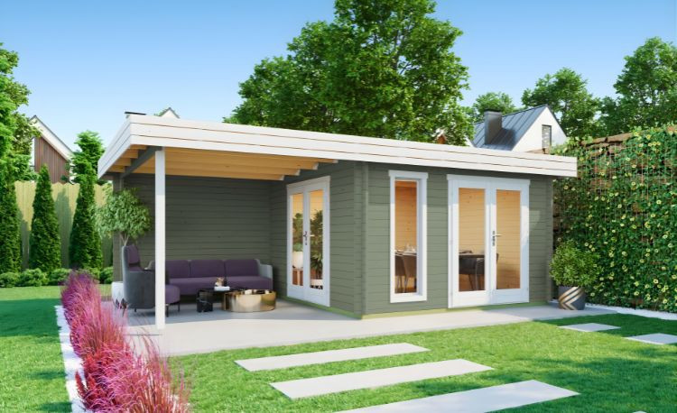 Abri de jardin en bois LASITA ANDERS – 22,75 m² – 44 mm – Gris Vert