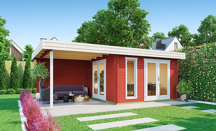 Abri de jardin en bois LASITA ANDERS – 22,75 m² – 44 mm – Rouge Suédois