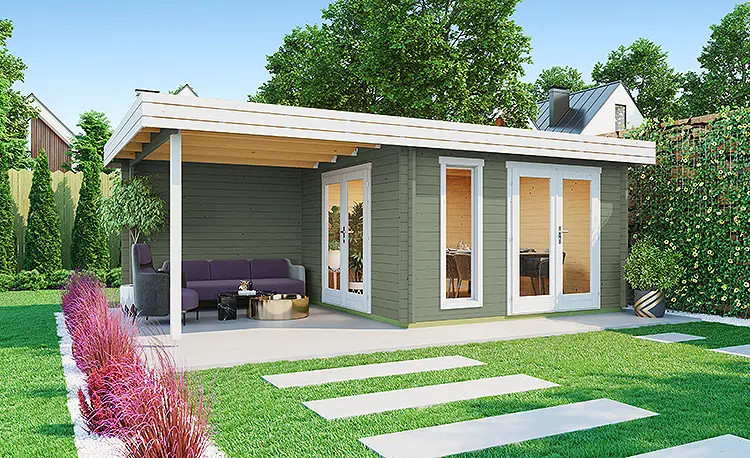 Abri de jardin en bois LASITA ANDERS – 22,75 m² – 44 mm – Gris Vert