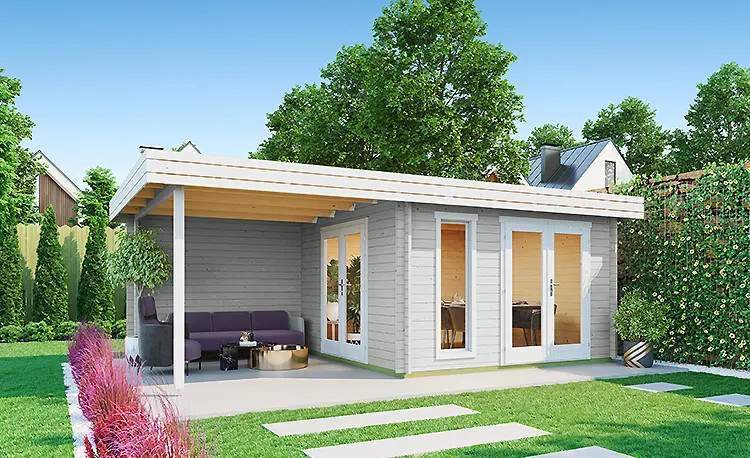 Abri de jardin en bois LASITA ANDERS – 22,75 m² – 44 mm – Gris Clair