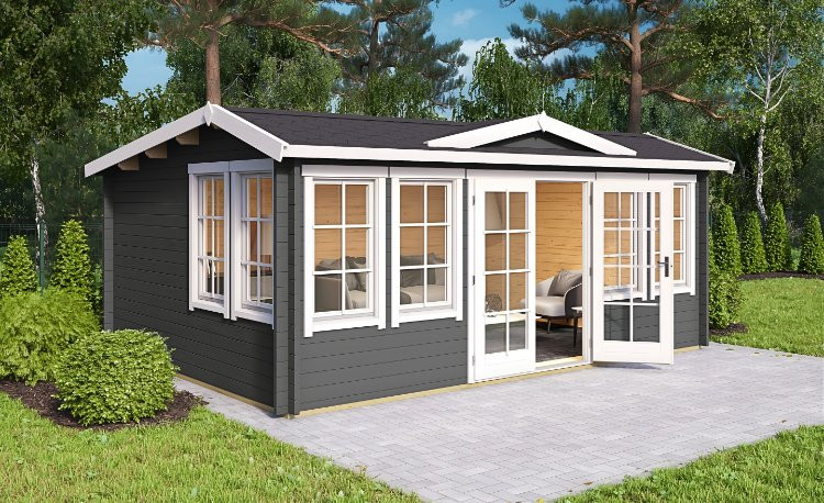 Abri de jardin en bois LASITA Balmoral 44– 19,35 m² – 44 mm – Gris Anthracite