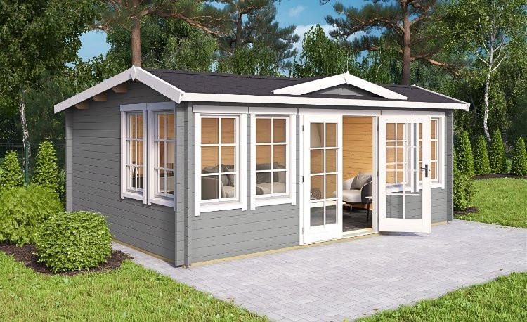 Abri de jardin en bois LASITA Balmoral 44– 19,35 m² – 44 mm – Gris Clair