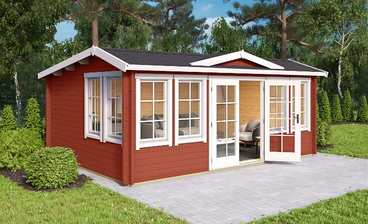 Abri de jardin en bois LASITA Balmoral 44– 19,35 m² – 44 mm – Rouge Suédois
