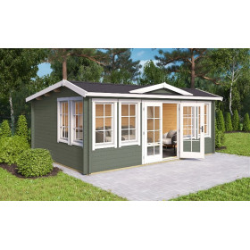 Abri de jardin en bois LASITA Balmoral 44– 19,35 m² – 44 mm – Gris Vert