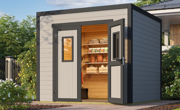 Abri de jardin en bois LASITA FELIX 1,5 - 4.75 m² (28mm) - GRIS CLAIR