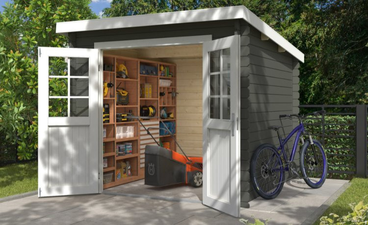 Abri de jardin en bois LASITA INDI 230 - 5,04m² (28mm) - GRIS VERT