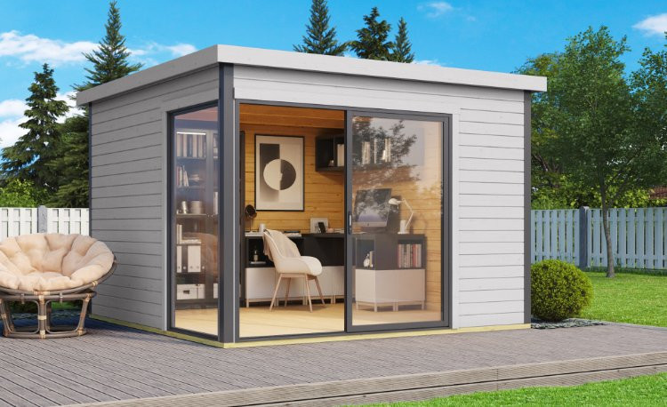 Abri de jardin en bois LASITA Domeo 1 – 8,48 m² – 44 mm – Gris Clair