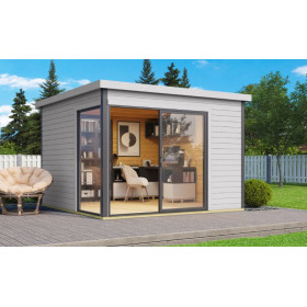 Abri de jardin en bois LASITA Domeo 1 – 8,48 m² – 44 mm – Gris Clair