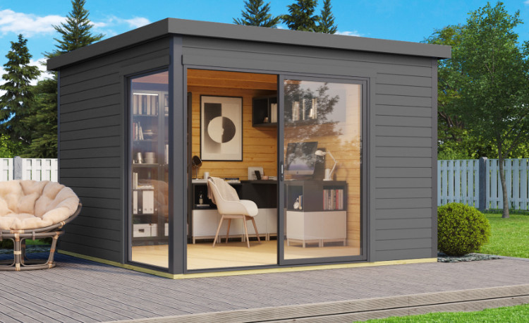 copie de Abri de jardin en bois LASITA Domeo 1 – 8,48 m² – 44 mm – Gris Anthracite