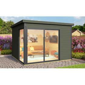 Abri de jardin en bois LASITA Domeo 1 – 8,48 m² – 44 mm – Gris Vert