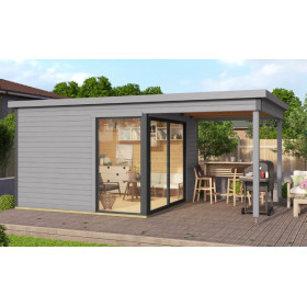 Abri de jardin en bois LASITA Domeo 2 – 14,30 m² – 44 mm – Gris Clair