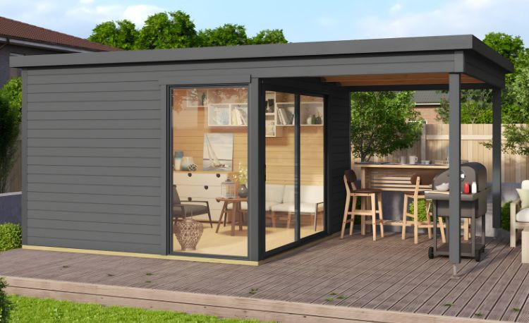 Abri de jardin en bois LASITA Domeo 2 – 14,30 m² – 44 mm – Gris Anthracite