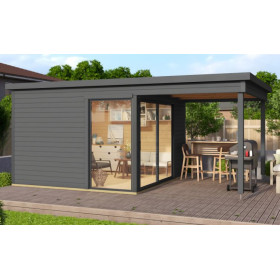 Abri de jardin en bois LASITA Domeo 2 – 14,30 m² – 44 mm – Gris Anthracite