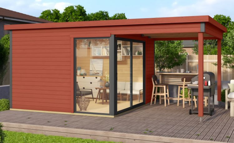 Abri de jardin en bois LASITA Domeo 2 – 14,30 m² – 44 mm – Rouge Suédois