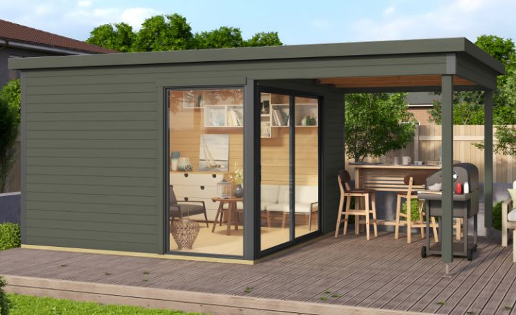 Abri de jardin en bois LASITA Domeo 2 – 14,30 m² – 44 mm – Gris Vert