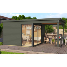 Abri de jardin en bois LASITA Domeo 2 – 14,30 m² – 44 mm – Gris Vert