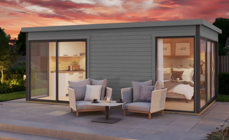 Abri de jardin en bois LASITA Domeo 3 – 15,67 m² – 44 mm – Gris Clair