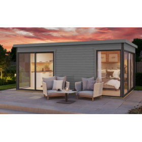 Abri de jardin en bois LASITA Domeo 3 – 15,67 m² – 44 mm – Gris Clair