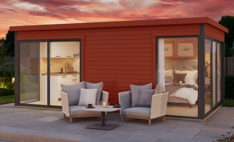 Abri de jardin en bois LASITA Domeo 3 – 15,67 m² – 44 mm – Rouge Suédois