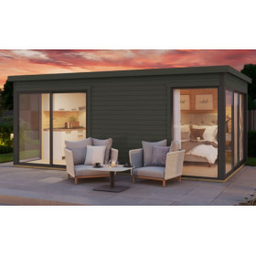 Abri de jardin en bois LASITA Domeo 3 – 15,67 m² – 44 mm – Gris Vert