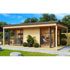 Abri de jardin en bois LASITA Domeo 3 Loggia – 22,80 m² – 44 mm – Finition Naturelle
