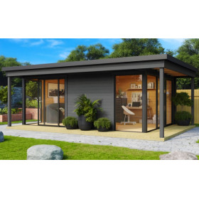 Abri de jardin en bois LASITA Domeo 3 Loggia – 22,80 m² – 44 mm – Gris Anthracite