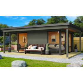 Abri de jardin en bois LASITA Domeo 3 Loggia – 22,80 m² – 44 mm – Gris Vert