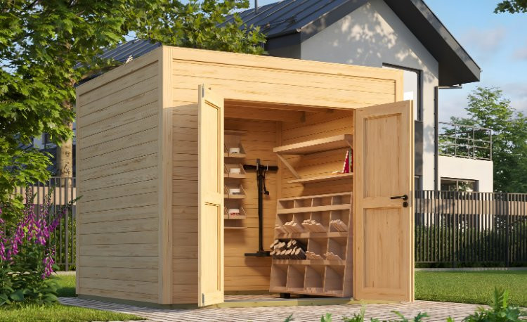 Abri de jardin en bois LASITA FYNN 1,5 - 4.75m²  (28 mm) - Finition NATURELLE.