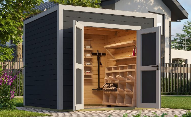 Abri de jardin en bois LASITA FYNN 1,5 - 4.75m²  (28 mm) - GRIS ANTHRACITE.