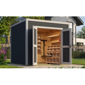 Abri de jardin en bois LASITA FYNN 1,5 - 4.75m²  (28 mm) - GRIS ANTHRACITE.
