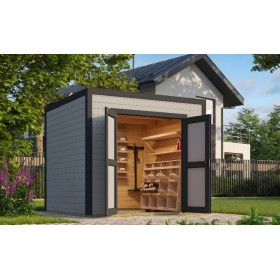Abri de jardin en bois LASITA FYNN 1,5 - 4.75m²  (28 mm) - GRIS CLAIR.